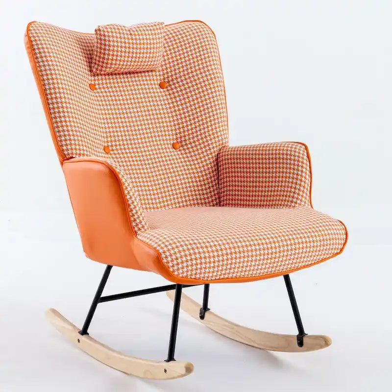 Rocking Chair, Soft Houndstooth Fabric Leather Fabric Rocking Chair for Nursery