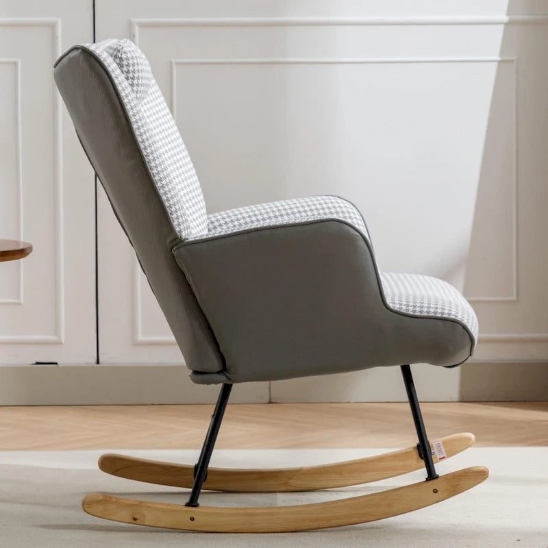 Rocking Chair, Soft Houndstooth Fabric Leather Fabric Rocking Chair for Nursery