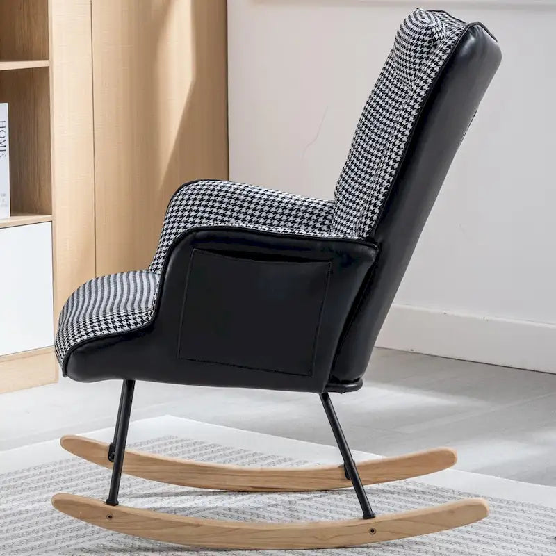 Rocking Chair, Soft Houndstooth Fabric Leather Fabric Rocking Chair for Nursery