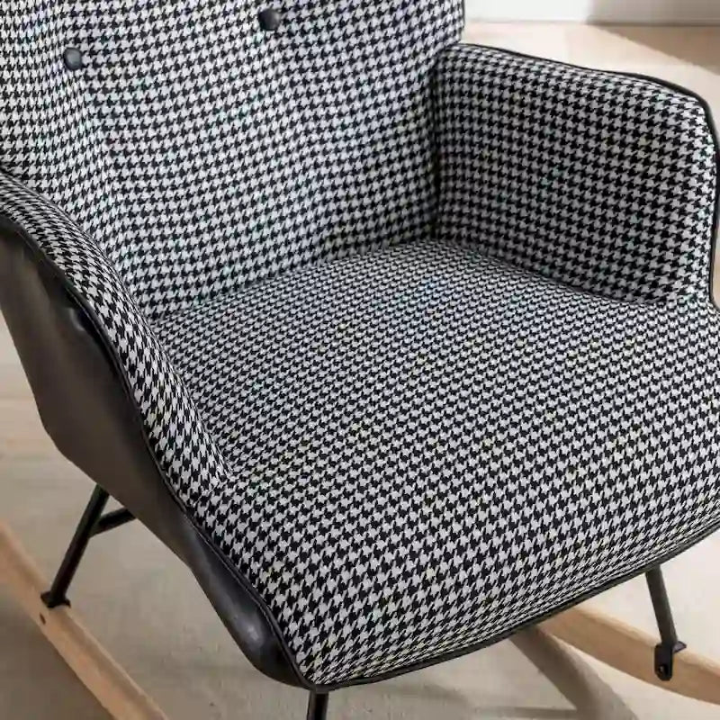 Rocking Chair, Soft Houndstooth Fabric Leather Fabric Rocking Chair for Nursery