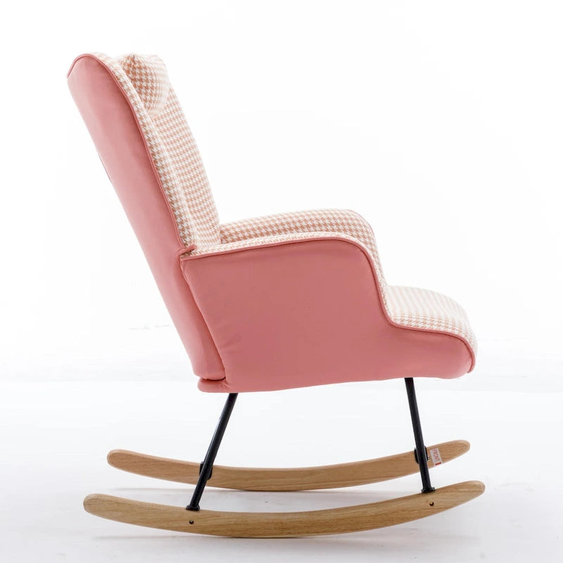 Rocking Chair, Soft Houndstooth Fabric Leather Fabric Rocking Chair for Nursery