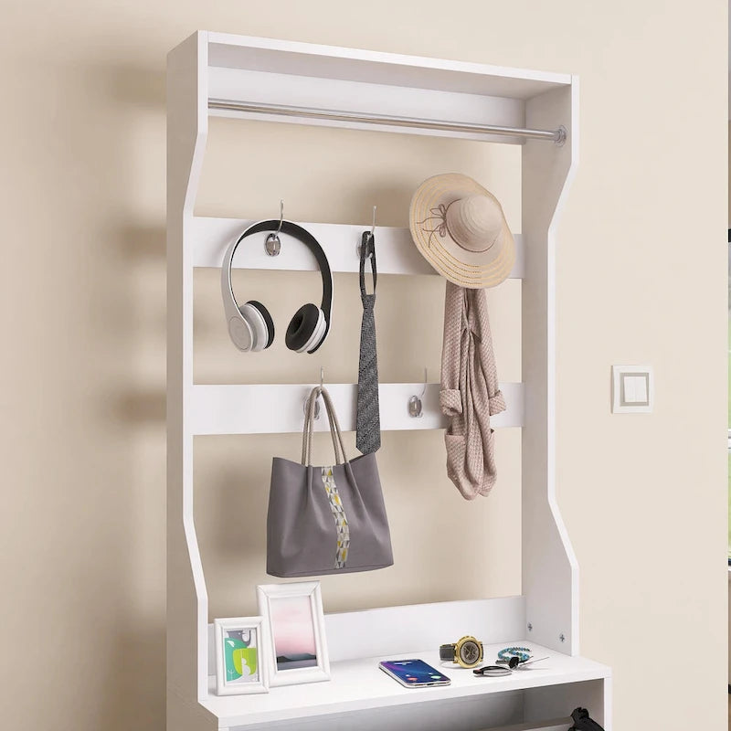 Mirror Shoe Cabinet With 3 Flip-Tier Drawers,Shoe Rack Organizer Store Ample Shoes,Hooks&Hangers For Organizing Clothes And Hats