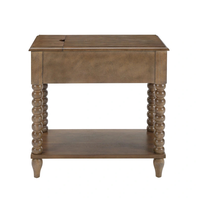 Traditional 23.6 Spindle Leg Wood End Table with USB