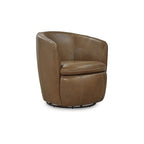 Top-Grain Leather Swivel Chair with Barrel Back - 31.75W x 28D x 31.5H