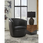 Top-Grain Leather Swivel Chair with Barrel Back - 31.75W x 28D x 31.5H