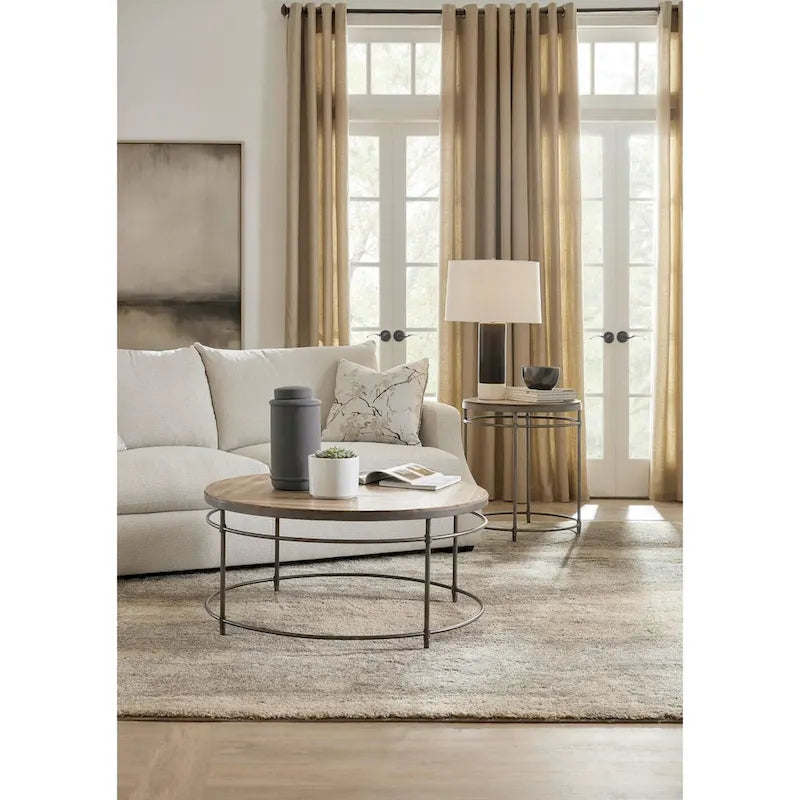 22 Diameter Acacia Wood Top Metal Side Table from