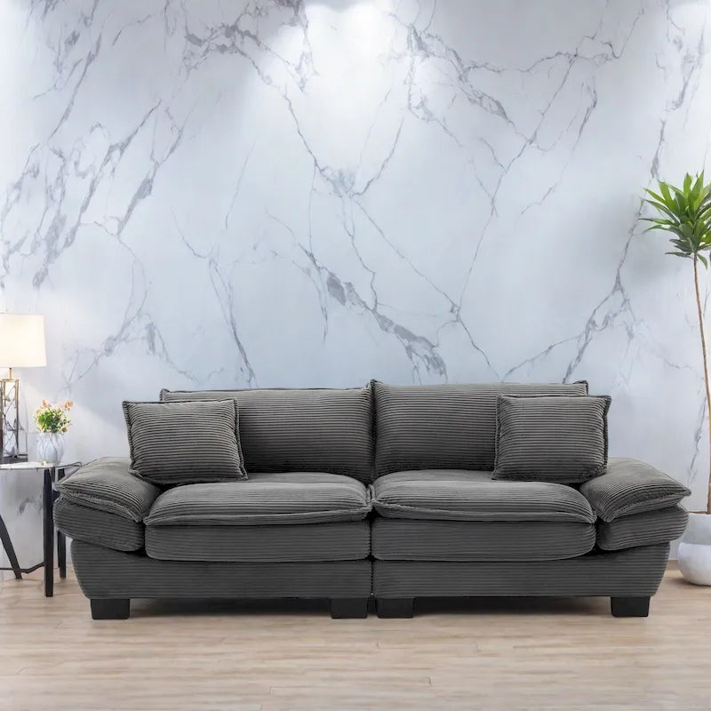 65.5 Upholstered 3-Seater Sofa Couch with Two Pillows and Sturdy Construction