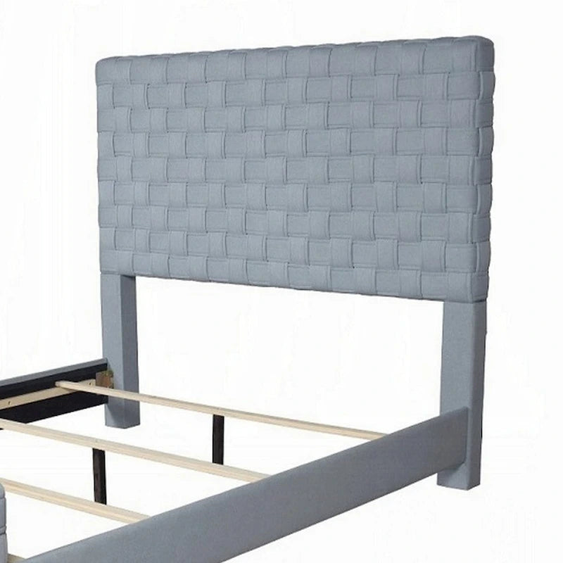 King Size Bed, Light Teal Blue Chenille, Gray Panel Headboard