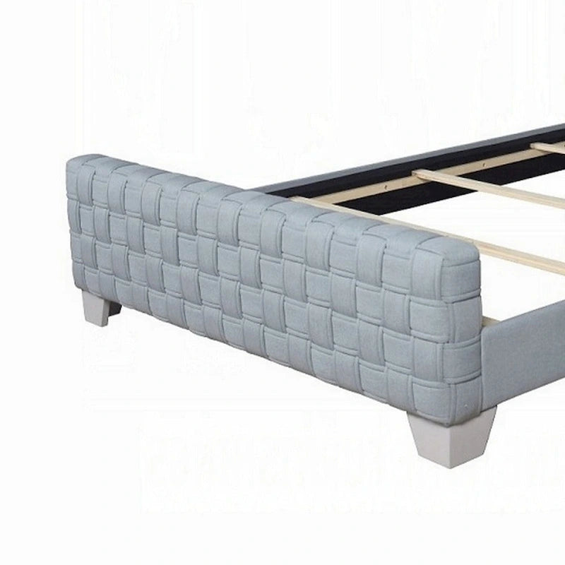 King Size Bed, Light Teal Blue Chenille, Gray Panel Headboard
