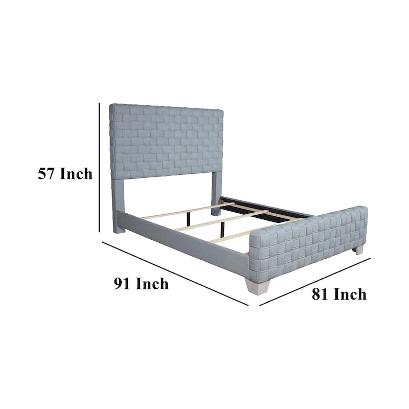 King Size Bed, Light Teal Blue Chenille, Gray Panel Headboard