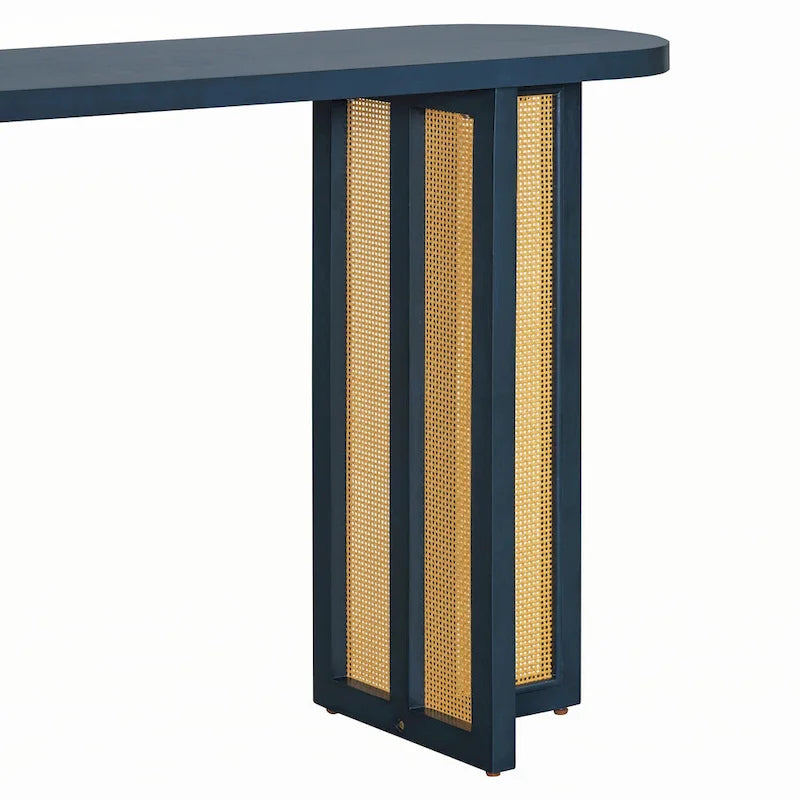 Farmhouse Rattan Console Table Entryway Table,Navy