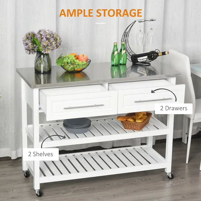 Kitchen Island With Stainless Steel Top(no include stool)