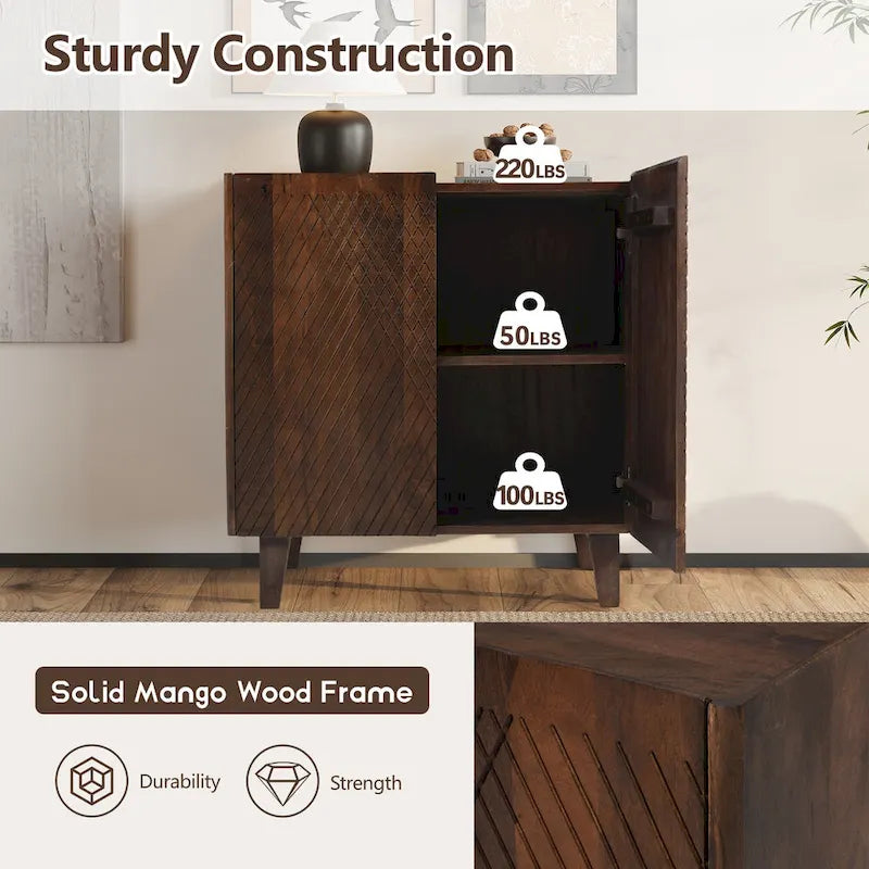 Wood Accent Cabinet with Storage and Adjustable Shelf for Dining Room