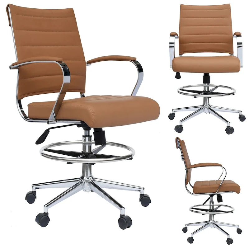 Office Chair With Arms Stools For Counter Height Bar Office Wheels PU Leather Rest Tilt Swivel Work Office Standing Desk