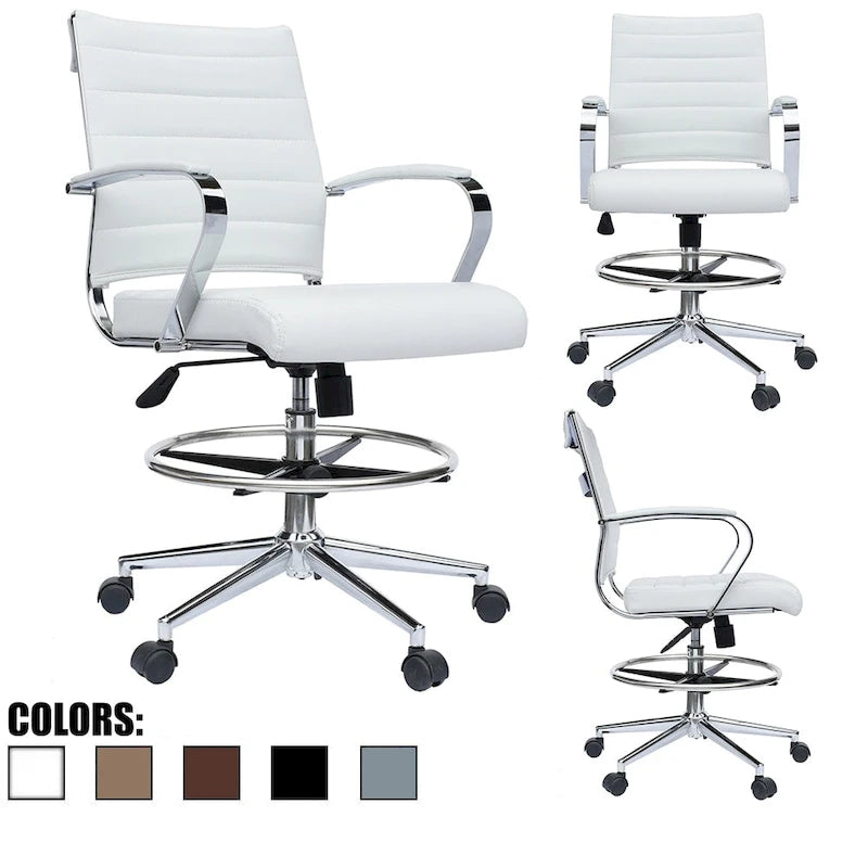 Office Chair With Arms Stools For Counter Height Bar Office Wheels PU Leather Rest Tilt Swivel Work Office Standing Desk