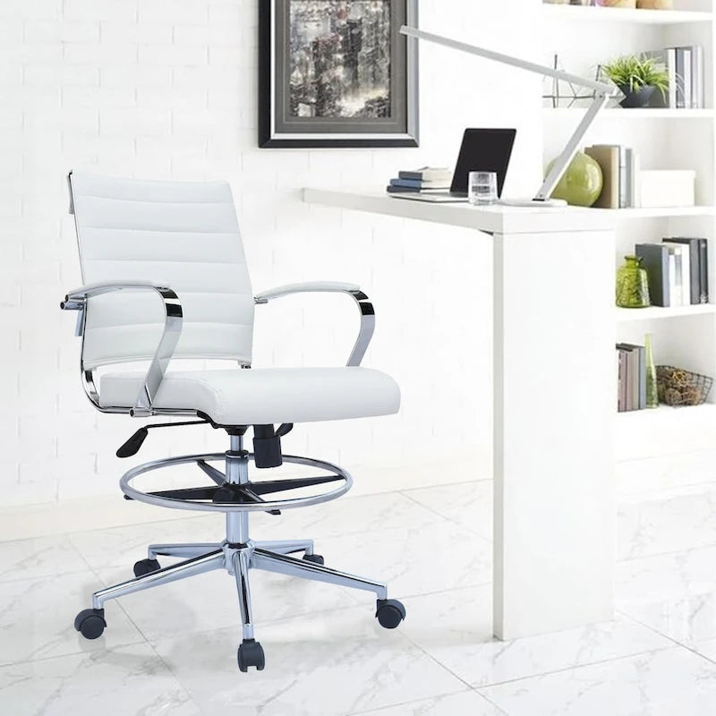 Office Chair With Arms Stools For Counter Height Bar Office Wheels PU Leather Rest Tilt Swivel Work Office Standing Desk