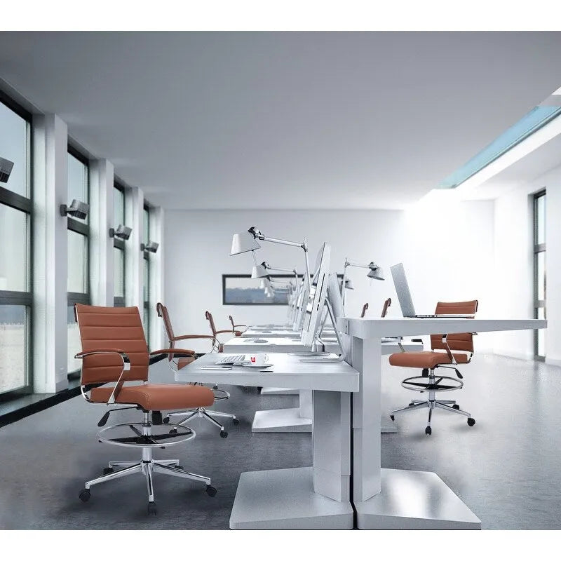 Office Chair With Arms Stools For Counter Height Bar Office Wheels PU Leather Rest Tilt Swivel Work Office Standing Desk