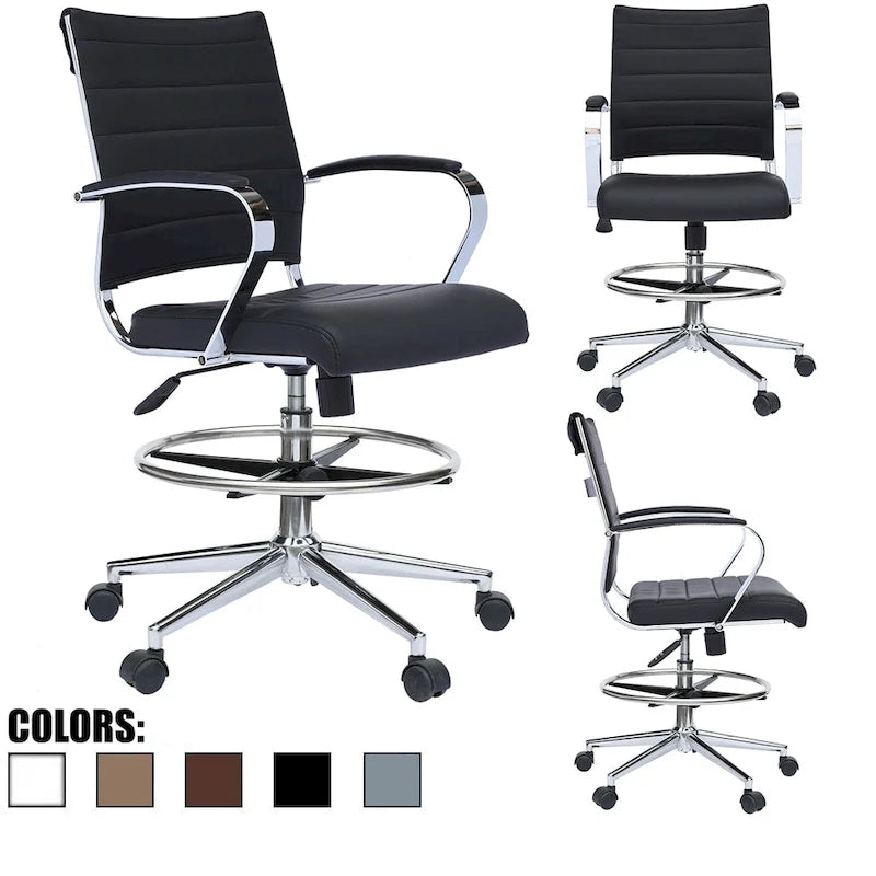 Office Chair With Arms Stools For Counter Height Bar Office Wheels PU Leather Rest Tilt Swivel Work Office Standing Desk
