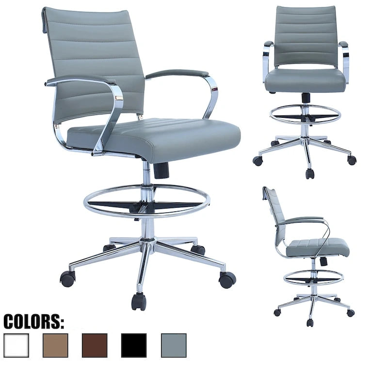 Office Chair With Arms Stools For Counter Height Bar Office Wheels PU Leather Rest Tilt Swivel Work Office Standing Desk
