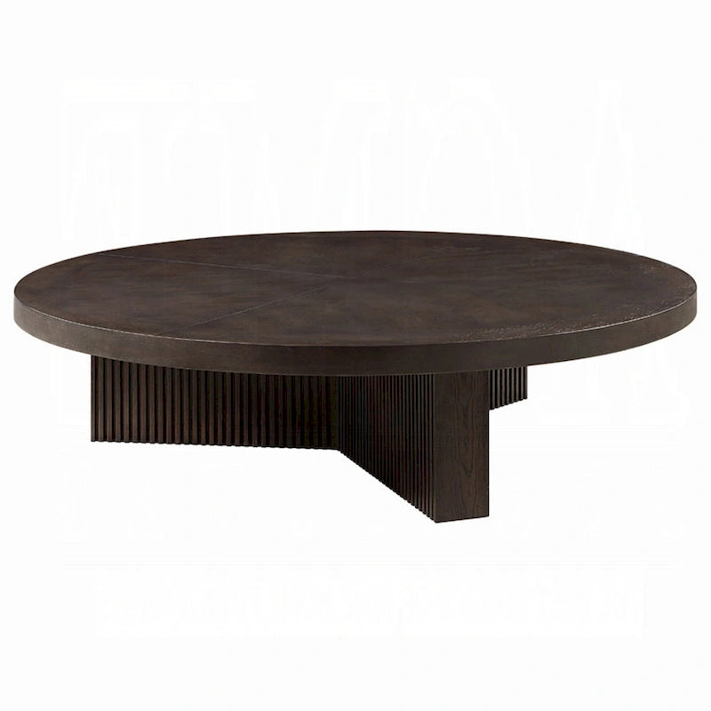 Round Coffee Table, 60 Inch, Espresso Brown Wood, Tri Fluted Legs