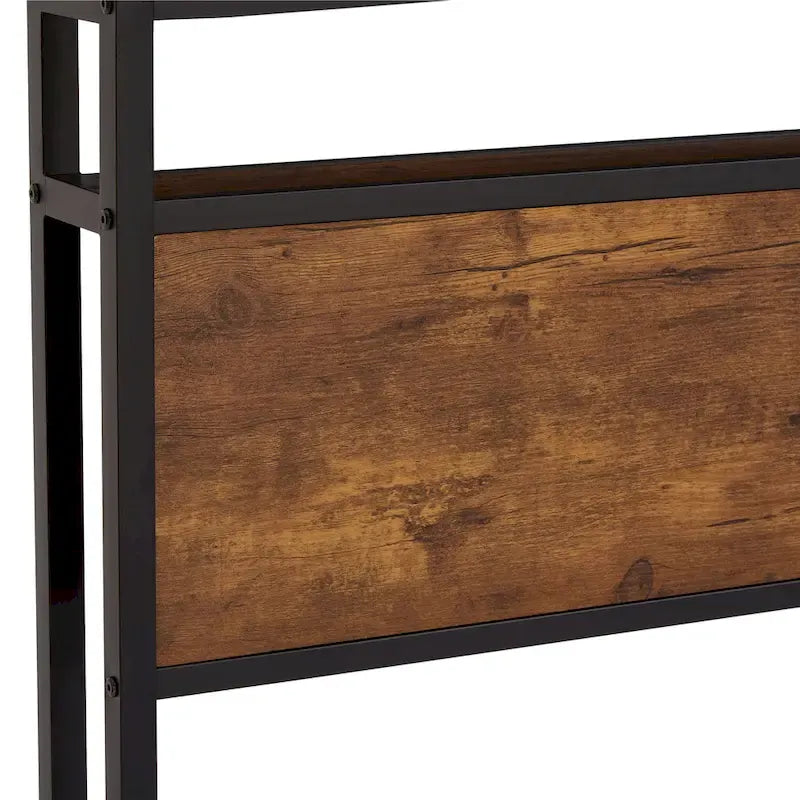 King Size Metal Platform Bed with LED Lights,Wooden Headboard and Two Drawers for Bedroom