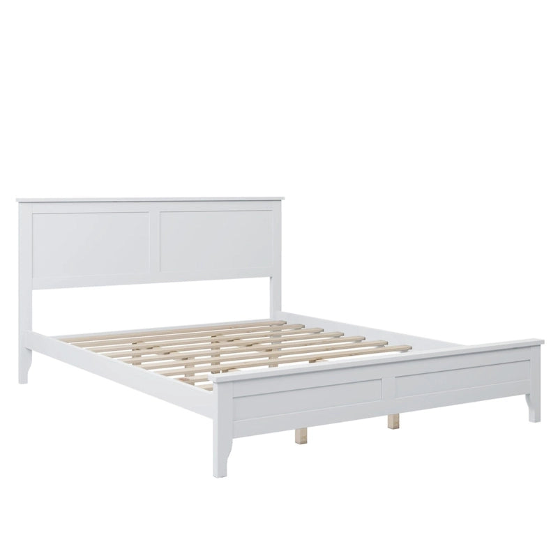 White Queen Size Modern Solid Wood Platform Bed with Wear-resistant Finish