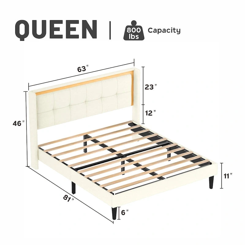White Queen Bed Frame with High Load-Bearing Capacity