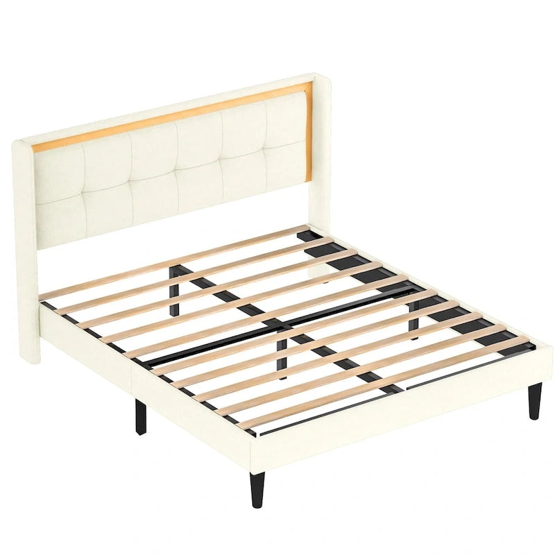 White Queen Bed Frame with High Load-Bearing Capacity