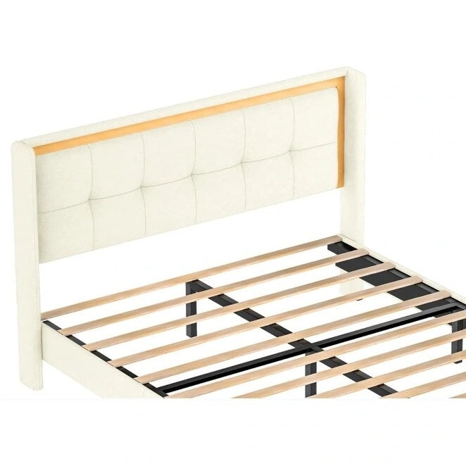 White Queen Bed Frame with High Load-Bearing Capacity