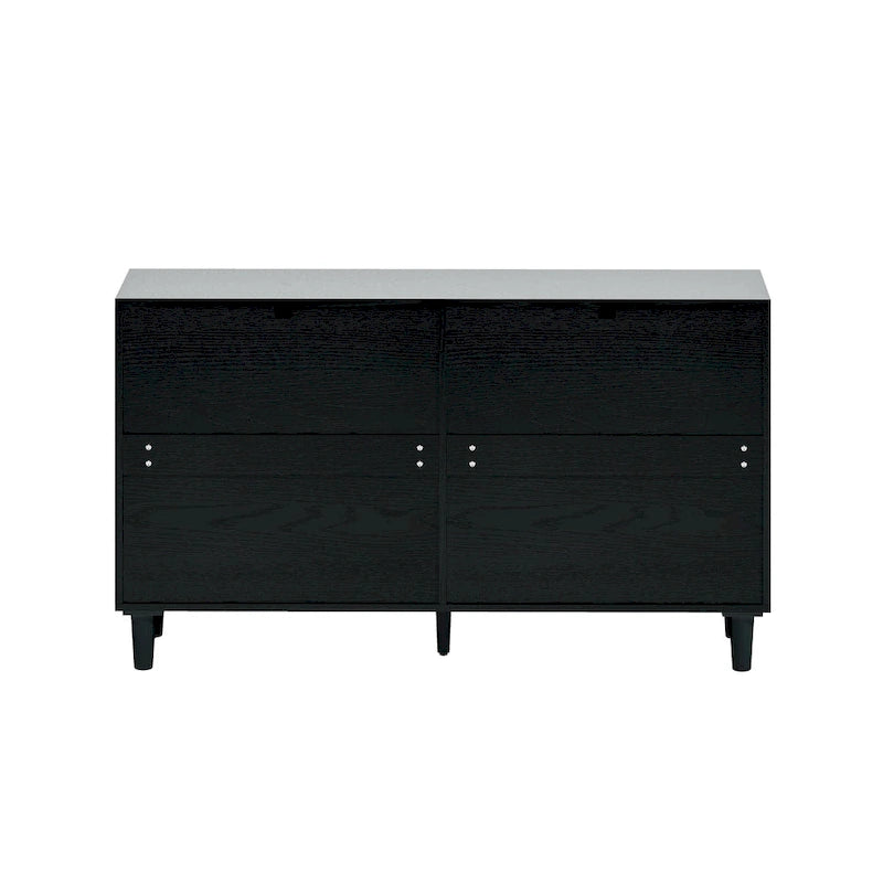 Rattan 6-Drawer Double Dresser with Metal Handle, Wood Legs, Clothes Storage Cabinet for Bedroom