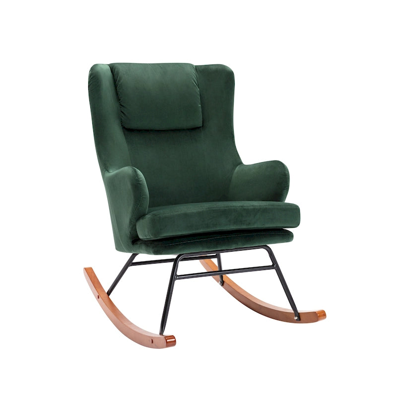 Rocking Accent Chair, Velvet, Rubber Wood and Steel Legs