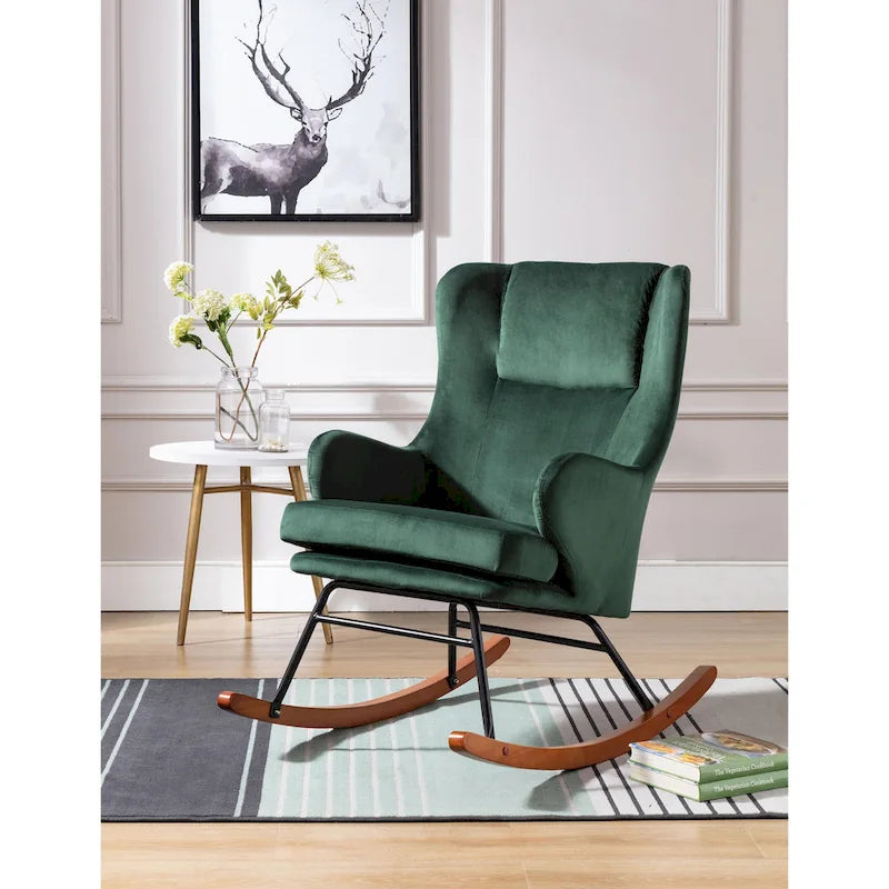 Rocking Accent Chair, Velvet, Rubber Wood and Steel Legs