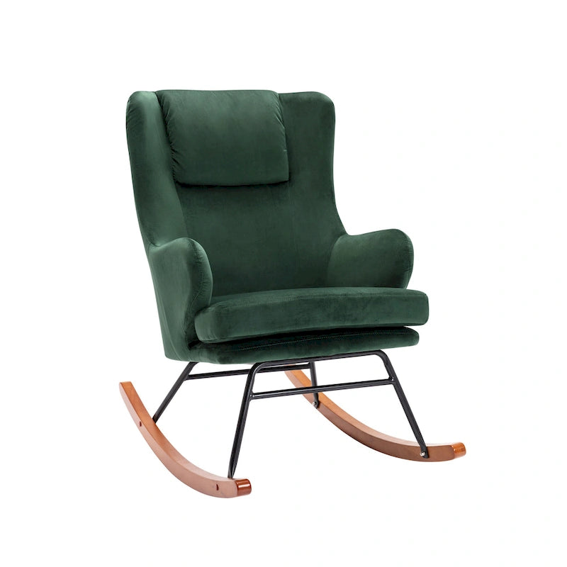 Rocking Accent Chair, Velvet, Rubber Wood and Steel Legs