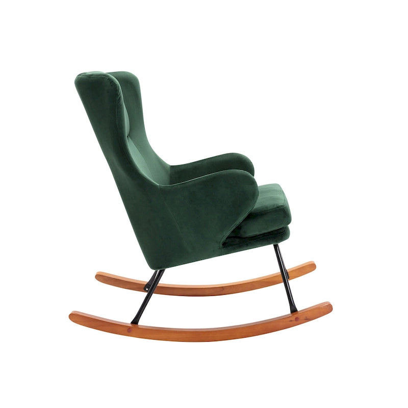 Rocking Accent Chair, Velvet, Rubber Wood and Steel Legs