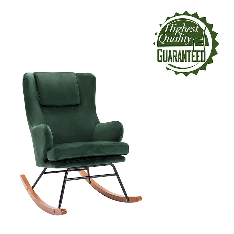 Rocking Accent Chair, Velvet, Rubber Wood and Steel Legs