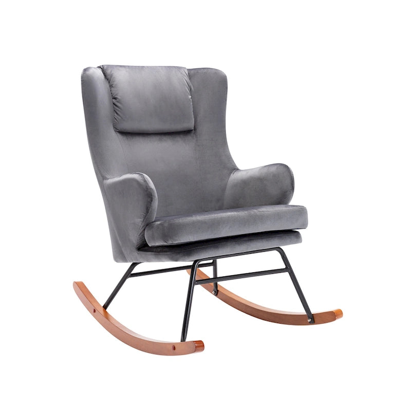 Rocking Accent Chair, Velvet, Rubber Wood and Steel Legs