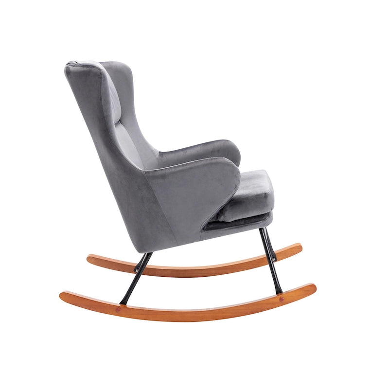 Rocking Accent Chair, Velvet, Rubber Wood and Steel Legs
