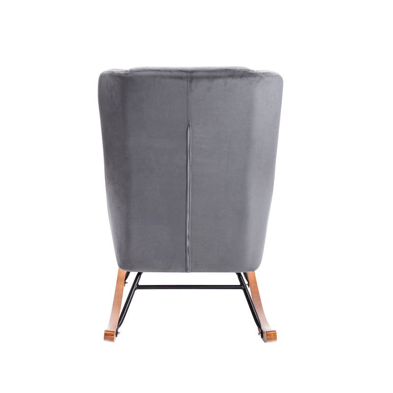 Rocking Accent Chair, Velvet, Rubber Wood and Steel Legs