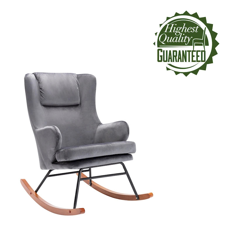 Rocking Accent Chair, Velvet, Rubber Wood and Steel Legs