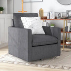 Transitional Linen Cushion Back Swivel Armchair