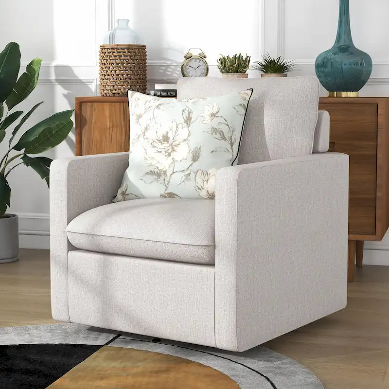 Kamile Transitional Linen Cushion Back Swivel Armchair by Furniture of America