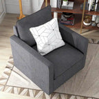 Transitional Linen Cushion Back Swivel Armchair