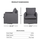 Transitional Linen Cushion Back Swivel Armchair