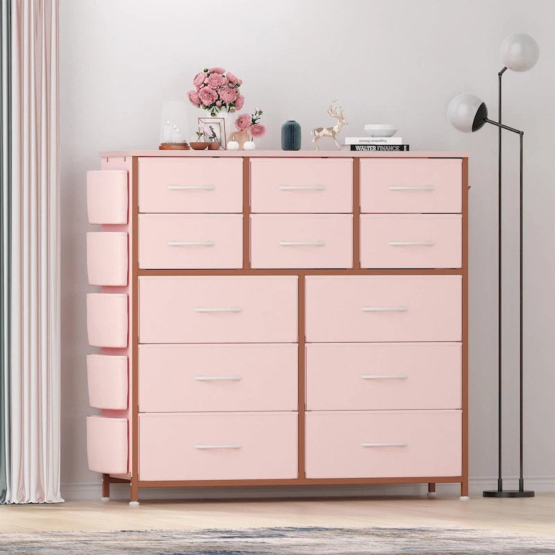 12 Drawer Dresser for Bedroom,Tall Fabric Dresser with Side Pockets and Hooks