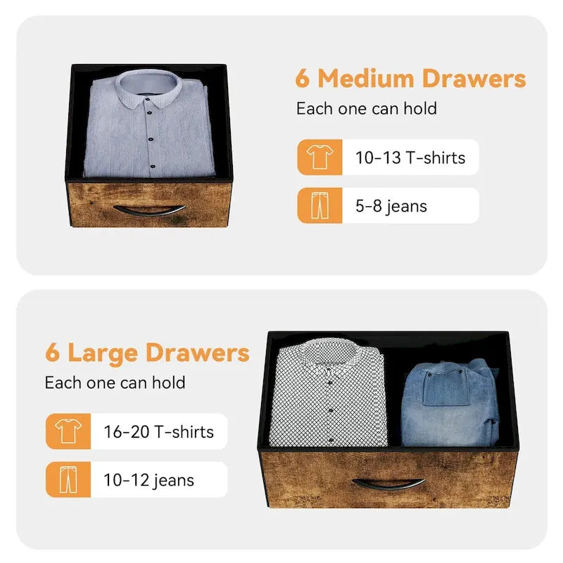 12 Drawer Dresser for Bedroom,Tall Fabric Dresser with Side Pockets and Hooks