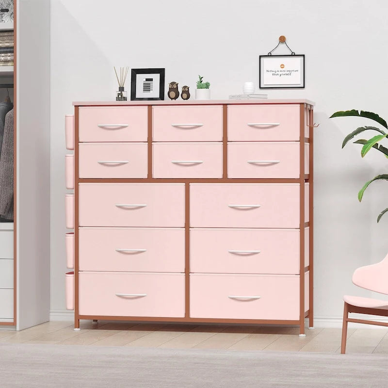 12 Drawer Dresser for Bedroom,Tall Fabric Dresser with Side Pockets and Hooks