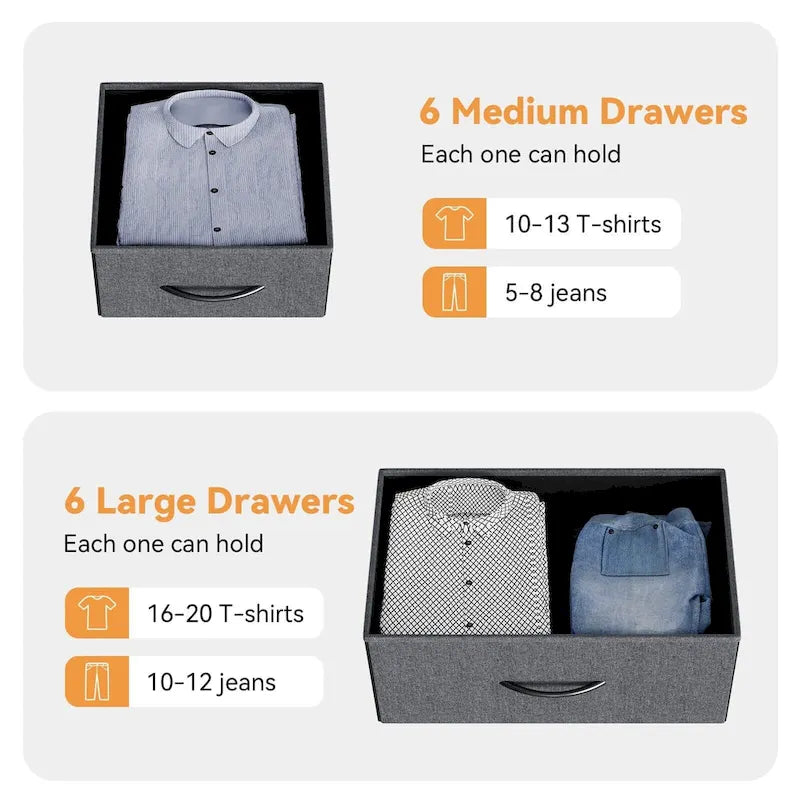 12 Drawer Dresser for Bedroom,Tall Fabric Dresser with Side Pockets and Hooks