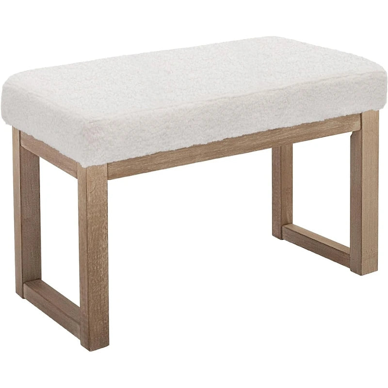 27 inch Wide Rectangle Ottoman Bench White Footstool, Velvet Look,White