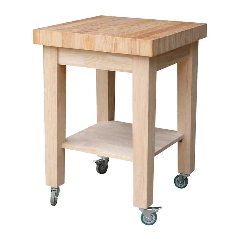 Unfinished Solid Parawood Kitchen Island Cart