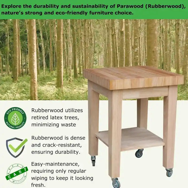 Unfinished Solid Parawood Kitchen Island Cart